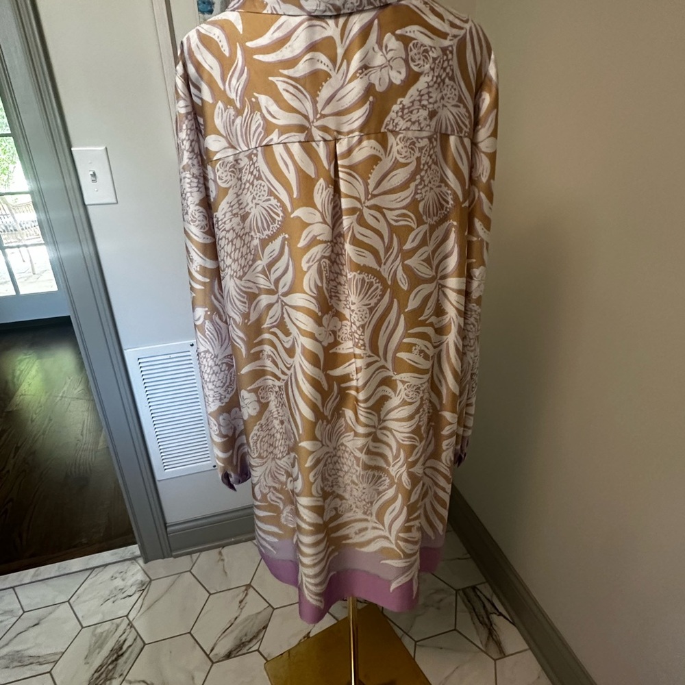 Lilly Pulitzer Tan, White & Lavender Floral Button-Front Tunic - Picture 3 of 5